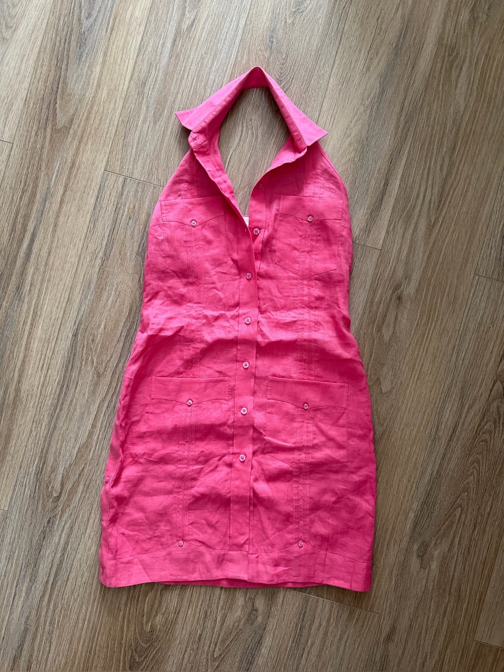 100% linen halter Guayabera dress